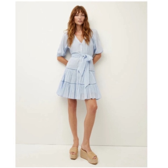 Veronica Beard Dewey Tiered mini blue Dress Sz 6 - Picture 2 of 5